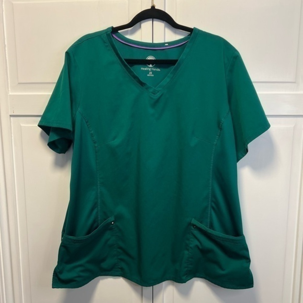 Healing Hands Juliet V-Neck Yoga Scrub Top Size Women’s 2X Color Hunter(Green)